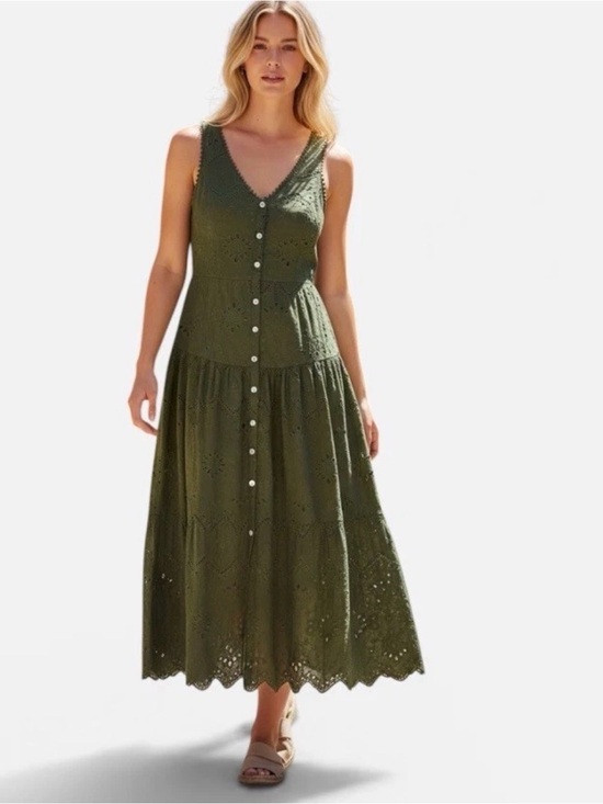 House of Harlow 1960 Dresses & Skirts - House Of Harlow 1960 Drop Waist Eyelet Faux Button Front Dress Olive Green Sz 6